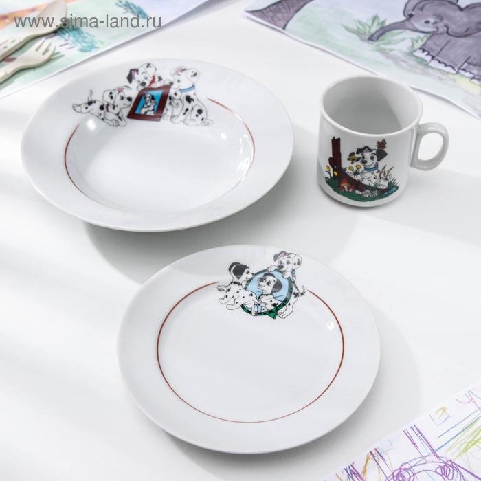 Набор посуды «Далматинцы», 3 предмета: кружка 200 мл, тарелка глубокая 230 мл, d=20 см, тарелка мелкая d=17 см, рисунок МИКС - Фото 1