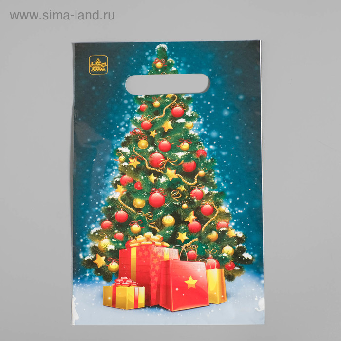 Пакет "Елочка с подарками", полиэтиленовый с вырубной ручкой, 30 х 20 см, 30 мкм - Фото 1
