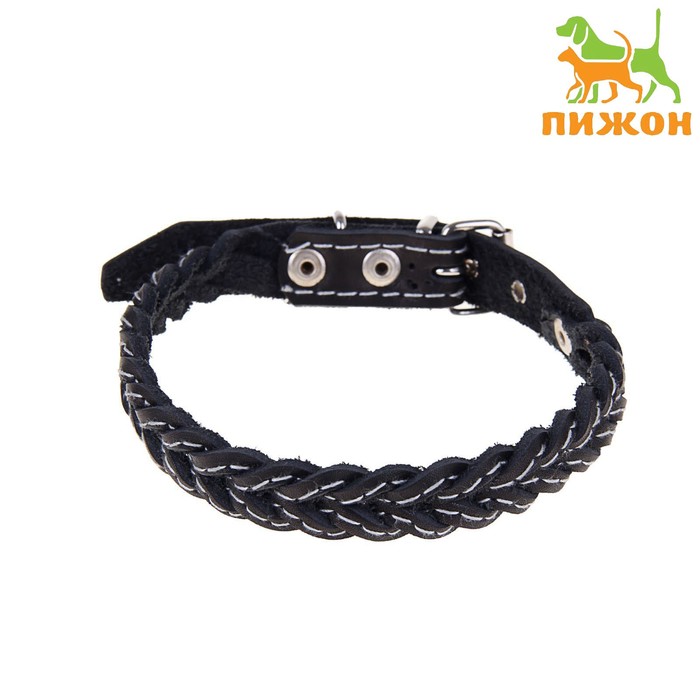 Ошейник плетёный, 42×2 см, ОШ 35-45 см, кожа, цвет МИКС - Фото 1