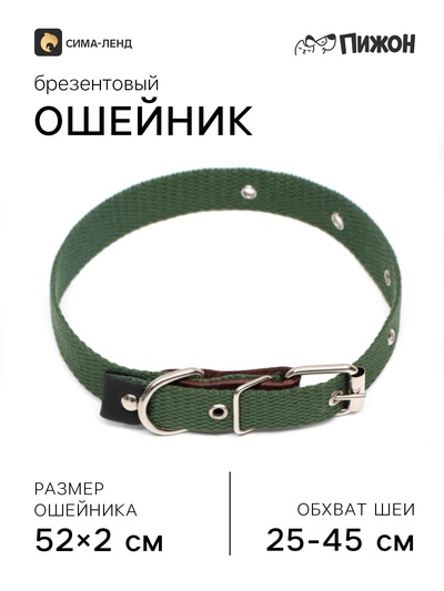 Ошейник брезентовый однослойный, 52×2 см, ОШ 25-45 см, тёмно-зелёный