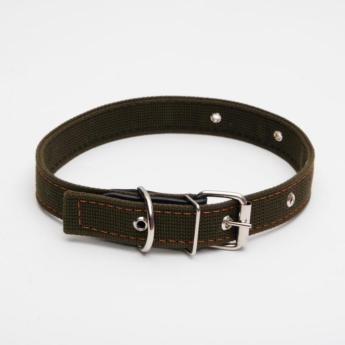 Ошейник брезентовый двухслойный, 62×3 см, ОШ 30-55 см, тёмно-зелёный - Фото 1
