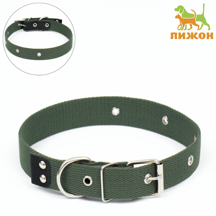 Ошейник брезентовый однослойный, 66×3 см, ОШ 33-60 см, тёмно-зелёный - Фото 1