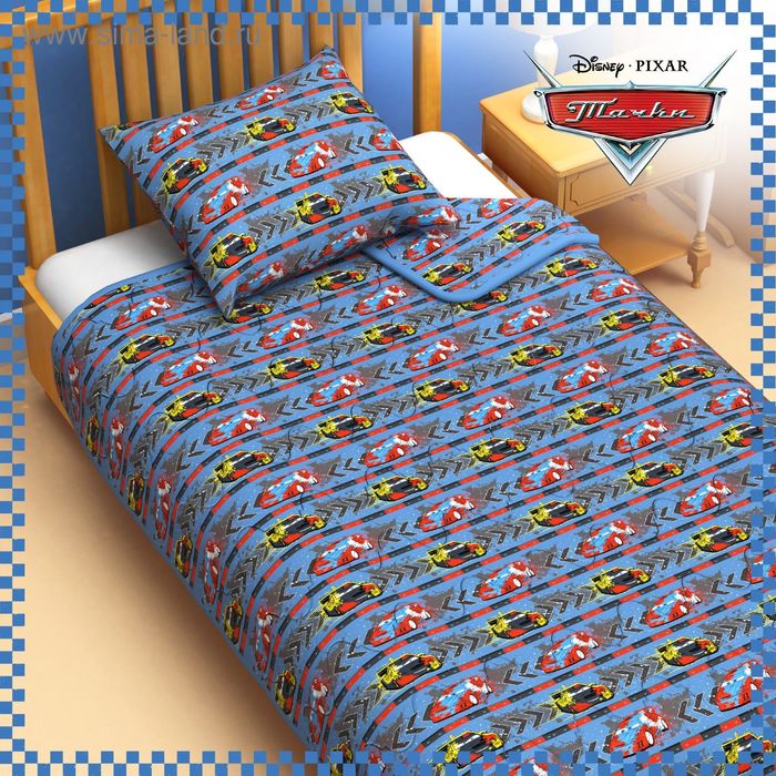 Одеяло 1,5 сп "Тачки" 140*205 см файбер, поплин, 200 г/м2 - Фото 1