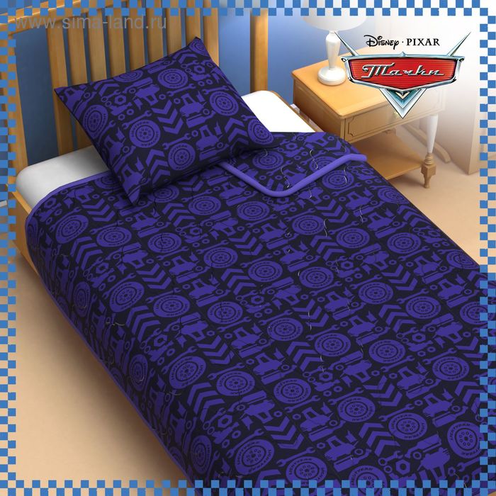 Одеяло 1,5 сп "Тачки" 140*205 см файбер, поплин, 200 г/м2 - Фото 1