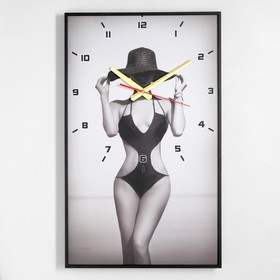 Часы-картина настенные, серия: Люди, "Девушка в шляпе", 57 х 35 х 4 см