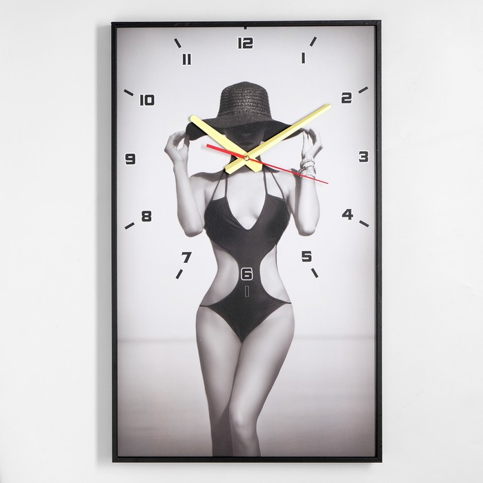 Часы-картина настенные, серия: Люди, &quot;Девушка в шляпе&quot;, 57 х 35 х 4 см
