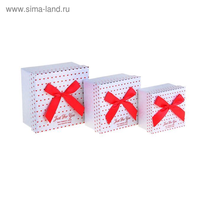 Набор коробок 3 в 1 "Сердечки на белом", 13 х 13 х 7,5 - 9 х 9 х 5,5 см - Фото 1