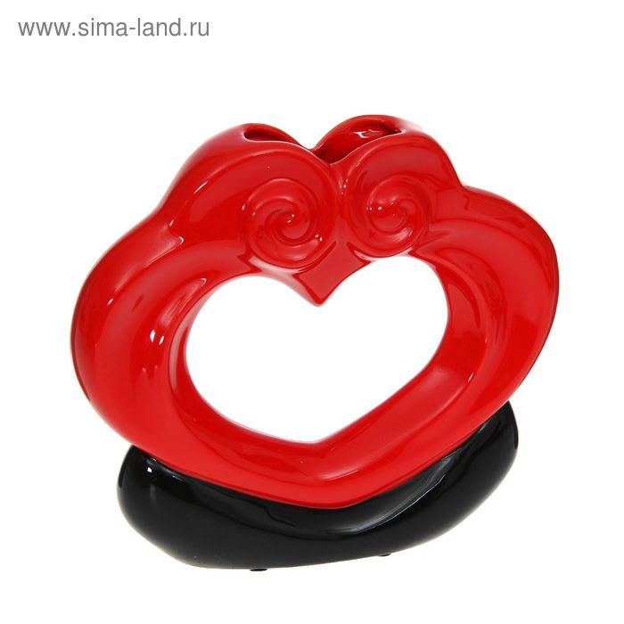 ваза керамика абстракция красн/черн сердце 22*24 см - Фото 1