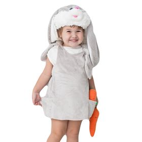 Детский карнавальный костюм «Заюша», шапка, платье, мягконабивная морковка, 1-2 года, рост 92 см