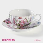 Чайная пара керамическая Доляна «Колокольчики», 2 предмета: чашка 250 мл, блюдце d=15 см, цвет белый - фото 10178720
