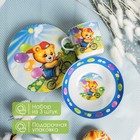 Набор детской посуды из керамики Доляна «Мишка на велосипеде», 3 предмета: кружка 230 мл, миска 400 мл, тарелка d=18 см - фото 17717488