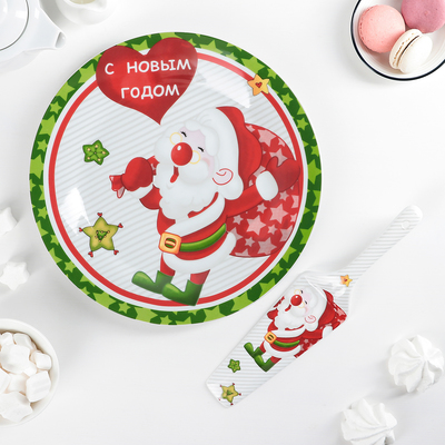 Тортовница с лопаткой Доляна «Новогоднее угощение», d=27 см