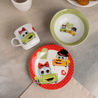 Набор детской посуды Доляна «Влюблённые машинки», 3 предмета: кружка 230 мл, миска 400 мл, тарелка 18 см - Фото 2