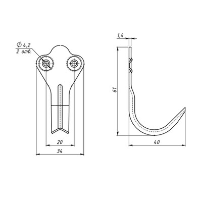Крючок-вешалка №2, покрытие цинк