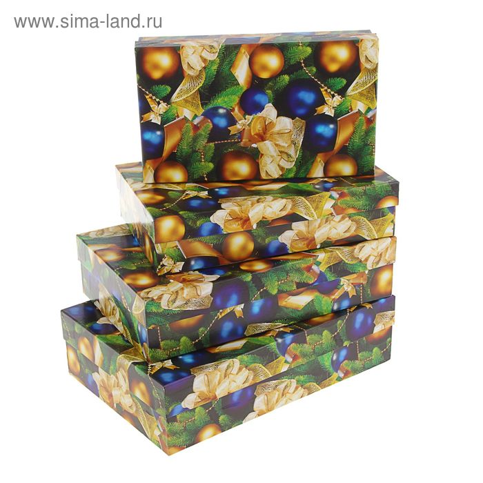 Набор коробок 4в1 "Золотые и синие шары" 30 х 20 х 8 - 24 х 14 х 5 см - Фото 1