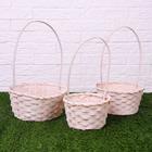 Корзина плетёная для хранения, бамбуковая, круглая, белая, набор 3 шт. - Фото 1