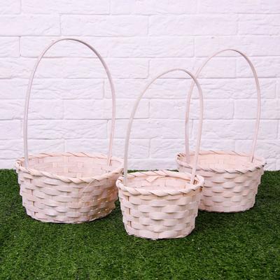 Корзина плетёная для хранения, бамбуковая, круглая, белая, набор 3 шт.