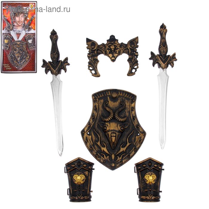 Набор игровой "Рыцарь средневековья", 2 меча, щит, 2 защитных доспеха, накладка на голову - Фото 1
