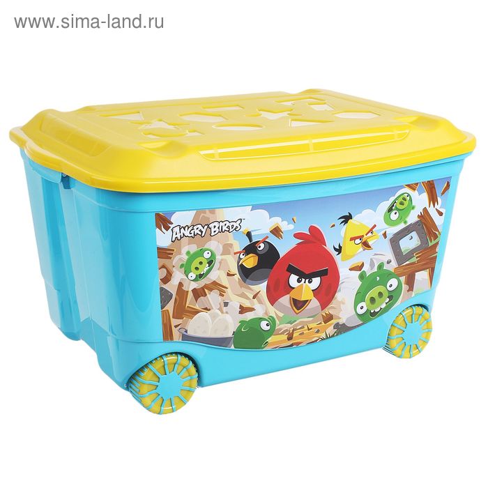 Ящик для игрушек на колёсах с аппликацией ANGRY BIRDS, 50 л, цвет голубой - Фото 1