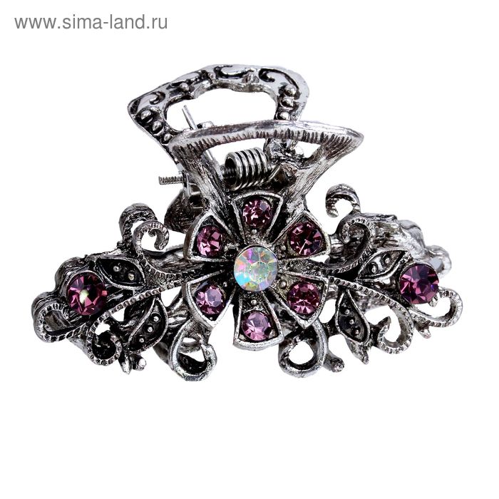 краб д/волос под капельное серебро 4,5 см ромашка узор - Фото 1