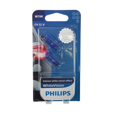 Лампа автомобильная Philips White Vision, W5W, 12 В, 5 Вт, набор 2 шт