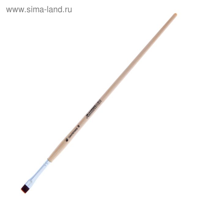 Кисть Синтетика Плоская, укороченная вставка, серия "Хобби" (нейлон) № 8, d-8 мм, L-8 мм (удлинённая ручка) - Фото 1