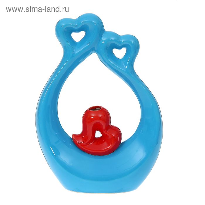 ваза керамика абстракция красн/голубая 26,5*18 см сердца - Фото 1