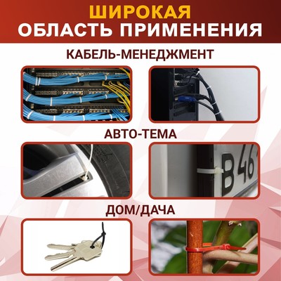 Хомут нейлоновый для стяжки, ТУНДРА, 2.5×200 мм, белый, 100 шт.
