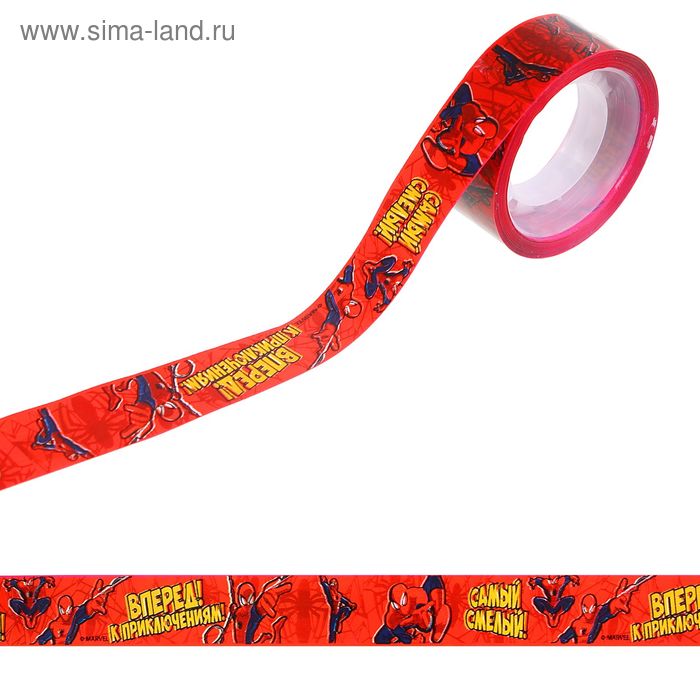 Декоративная клейкая лента пластиковая "Вперед к приключениям", Человек-паук, 1,5 см х10 м - Фото 1