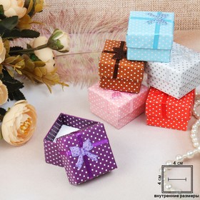 Коробочка подарочная под кольцо «Горошек» с бантом, 4,5×4,5, цвет МИКС
