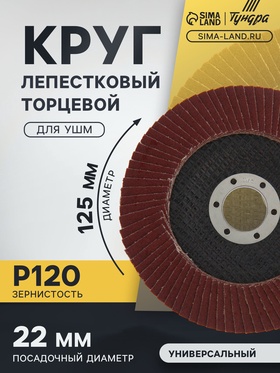 Круг лепестковый торцевой ТУНДРА, 125 х 22 мм, Р120