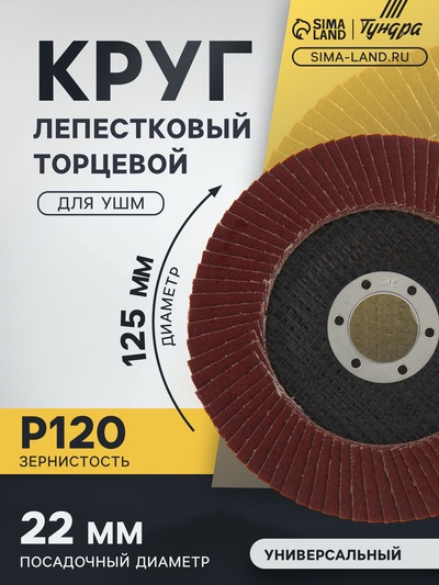 Круг лепестковый торцевой ТУНДРА, 125×22 мм, Р120