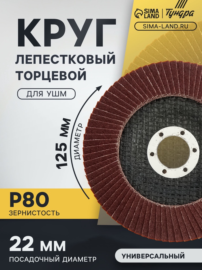 Круг лепестковый торцевой ТУНДРА, 125×22 мм, Р80 - Фото 1