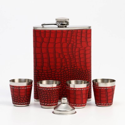 Подарочный набор 6 в 1 «Кожа питона»: фляжка 240 мл, 4 стопки, воронка