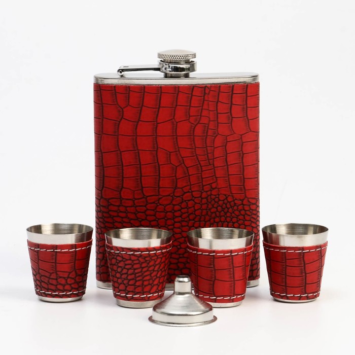 Подарочный набор 6 в 1 «Кожа питона»: фляжка 240 мл, 4 стопки, воронка - Фото 1
