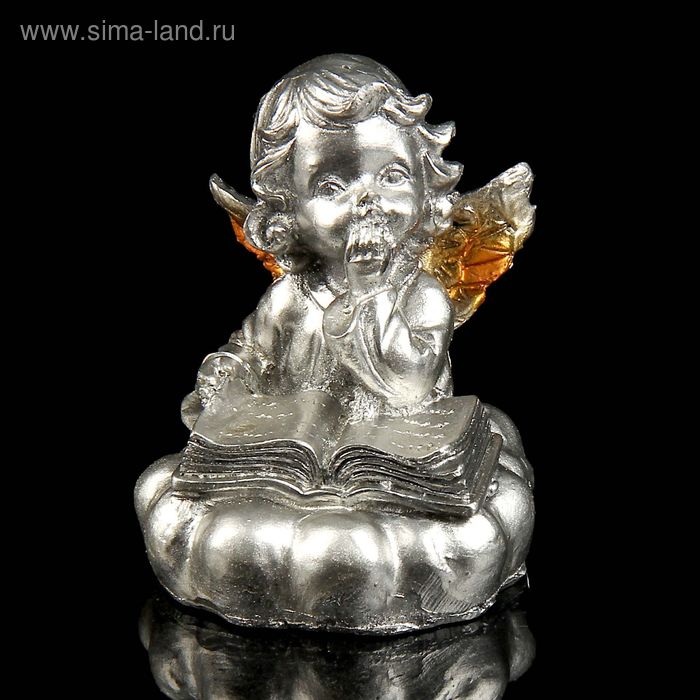 Сувенир полистоун "Читающий ангел" под бронзу с золотыми крыльями МИКС 7,5х5,5 см - Фото 1