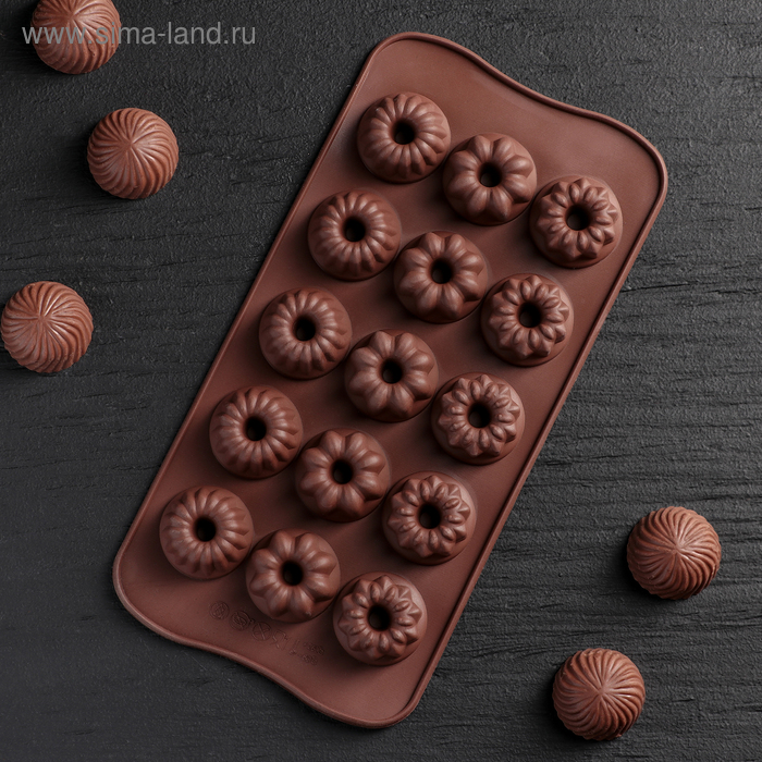 Форма силиконовая для украшений Доляна «Кексики», 22×10,5×1,5 см, 15 ячеек - Фото 1