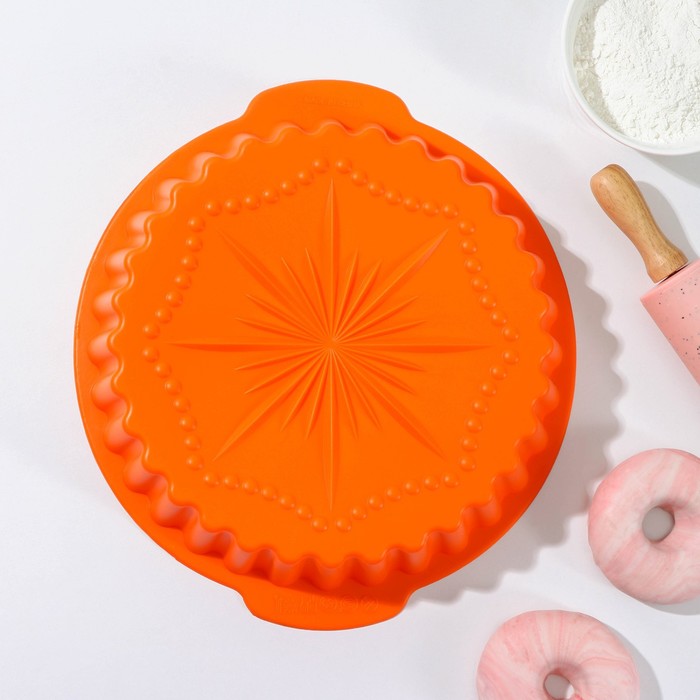 Форма для выпечки Доляна «Рифлёный круг. Звезда», силикон, 28×5.5 см, с ручками, МИКС - Фото 1