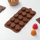 Форма для шоколада Доляна «Ассорти», силикон, 22×10,5×1,5 см, 15 ячеек (d=2,7 см), цвет коричневый - Фото 6