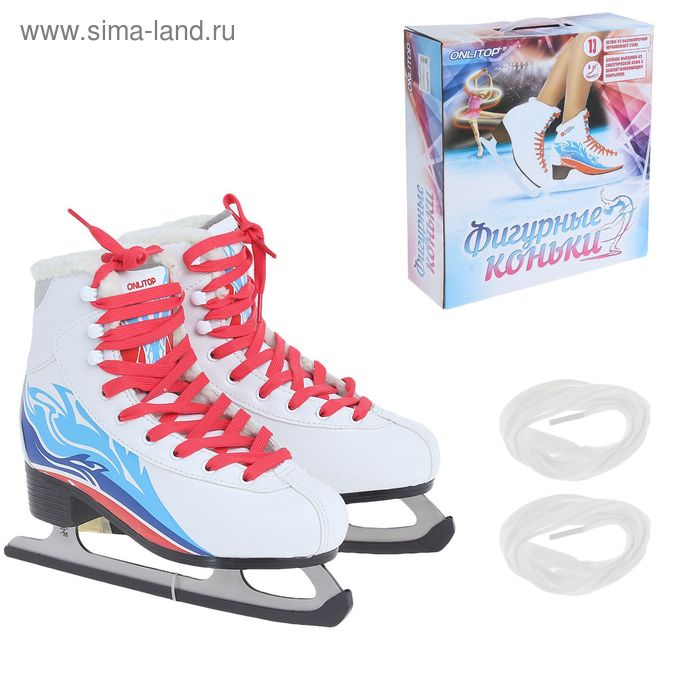 Коньки фигурные с мехом 215DB white-red-blue, размер 35