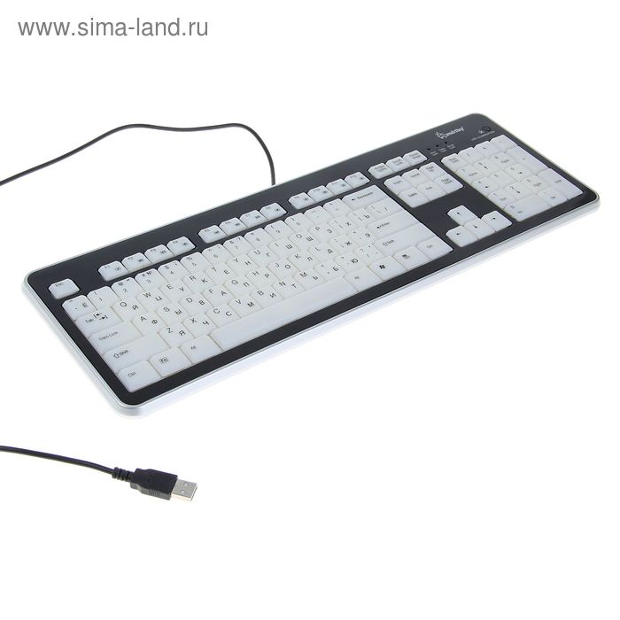 Клавиатура Smartbuy 301, проводная, мембранная, подсветка, USB, черно-белая - Фото 1
