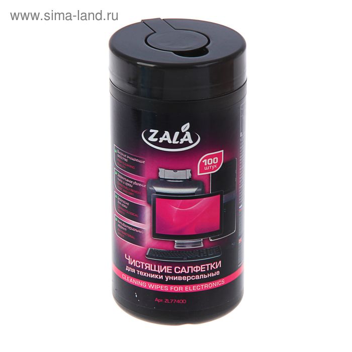 Влажные салфетки Zala, для очистки оргтехники, универсальные, 100 шт. - Фото 1