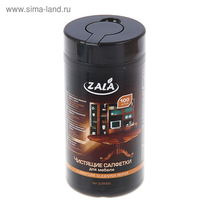 Влажные салфетки Zala, для очистки мебели, 100 шт. - Фото 1