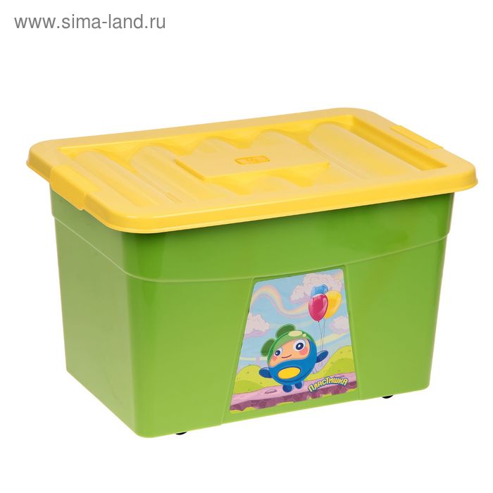 Ящик для игрушек с аппликацией, на колёсиках, с крышкой, цвет зелёный - Фото 1