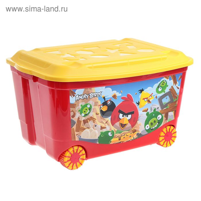 Ящик для игрушек с аппликацией Angry Birds на колёсиках, с крышкой, 50 л, цвет красный - Фото 1
