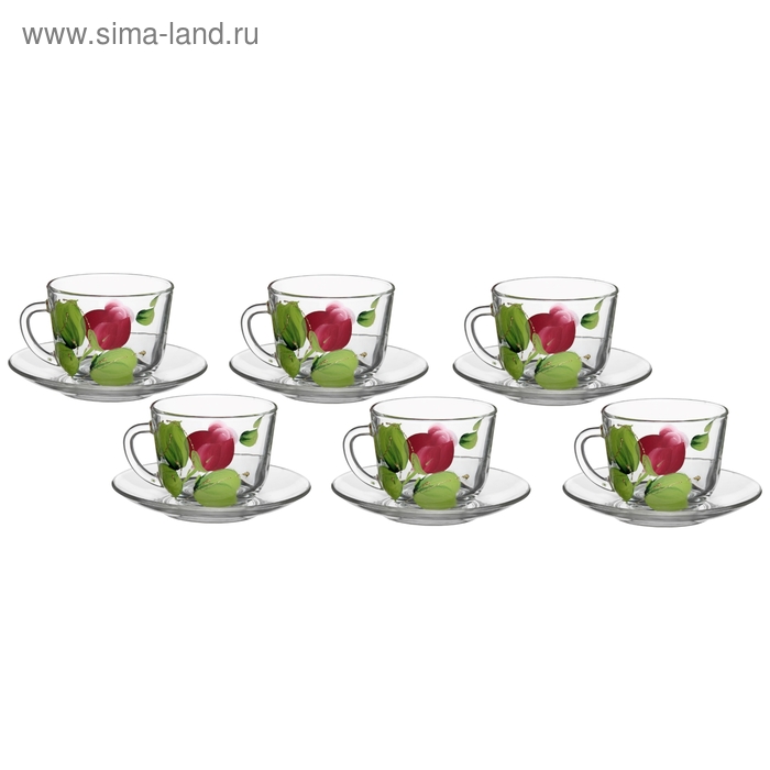 Набор для чая "Яркие тюльпаны", 12 предметов: 6 кружек 200 мл, 6 блюдец d=13 см - Фото 1