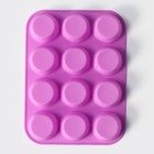 Форма для выпечки Доляна «Круг», силикон, 29×22×3 см, 12 ячеек, d=6.5 см, розовая - Фото 3