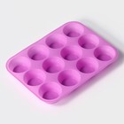 Форма для выпечки Доляна «Круг», силикон, 29×22×3 см, 12 ячеек, d=6.5 см, розовая - Фото 2