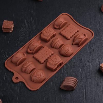 Форма силиконовая для украшений Доляна «Чаепитие», 22.5×10.5×2 см, 12 ячеек