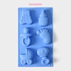 Форма для выпечки Доляна «Праздник.Для новорожденных», силикон, 28.5×16.5 см, 6 ячеек (8×5.7 см), голубая - Фото 2